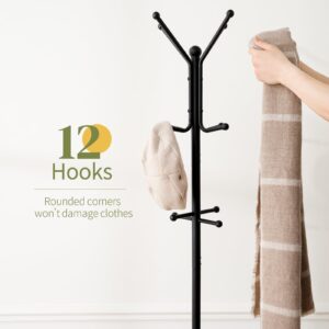 Yoobure Coat Rack Freestanding, Coat Tree with Umbrella Holder, Metal Coat Rack Stand with 12 Hooks, Modern Coat Hanger Stand for Entryway, Purse Rack Hat Rack Stand for Living Room Bedroom Office