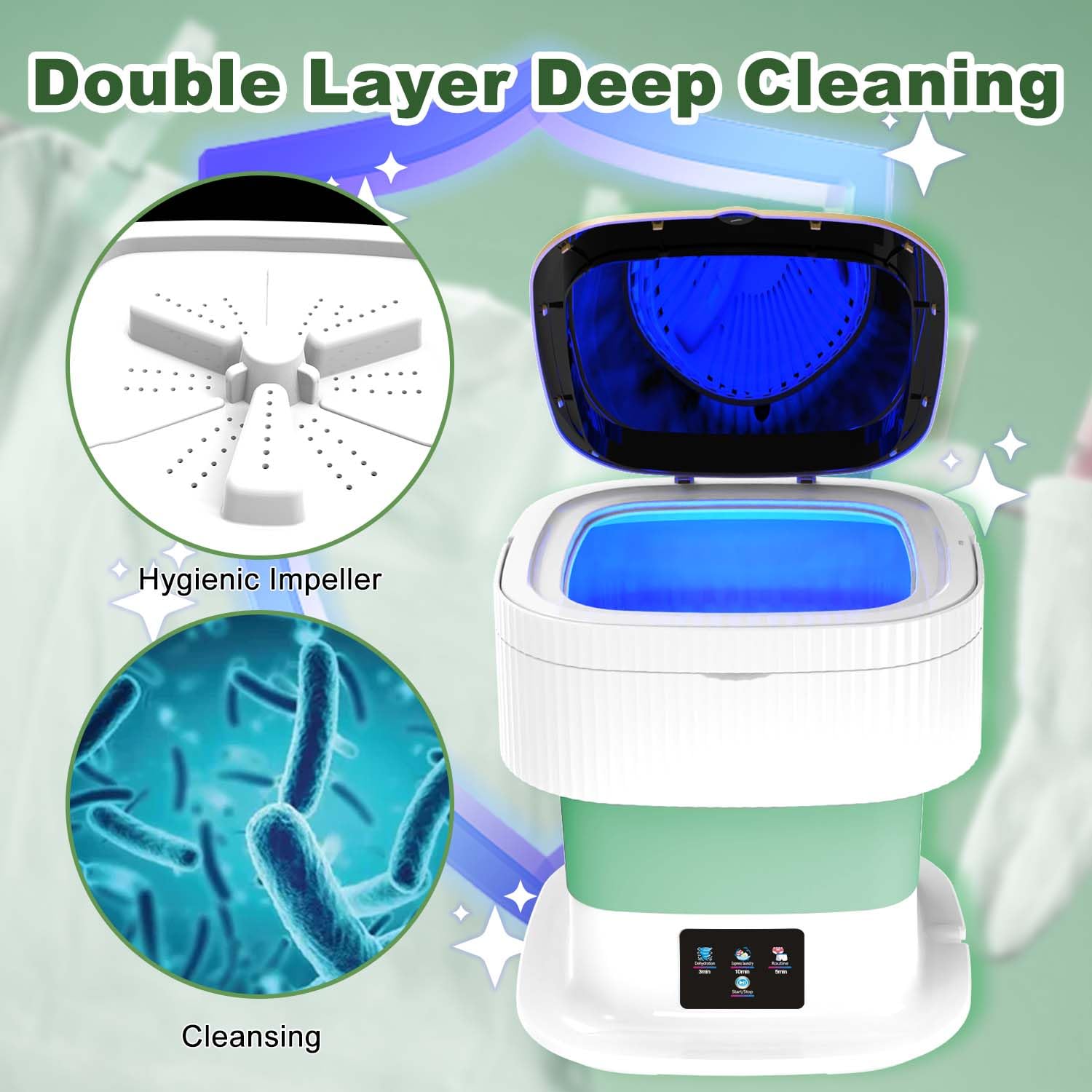 Portable Washing Machine, Small Washing Machine, Foldable Washer with Dryer, Mini Collapsible Laundry for Travel, Sutiable for Apartment, Dorm, Camping, RV, Underwears, Socks, Baby Clothes, Green