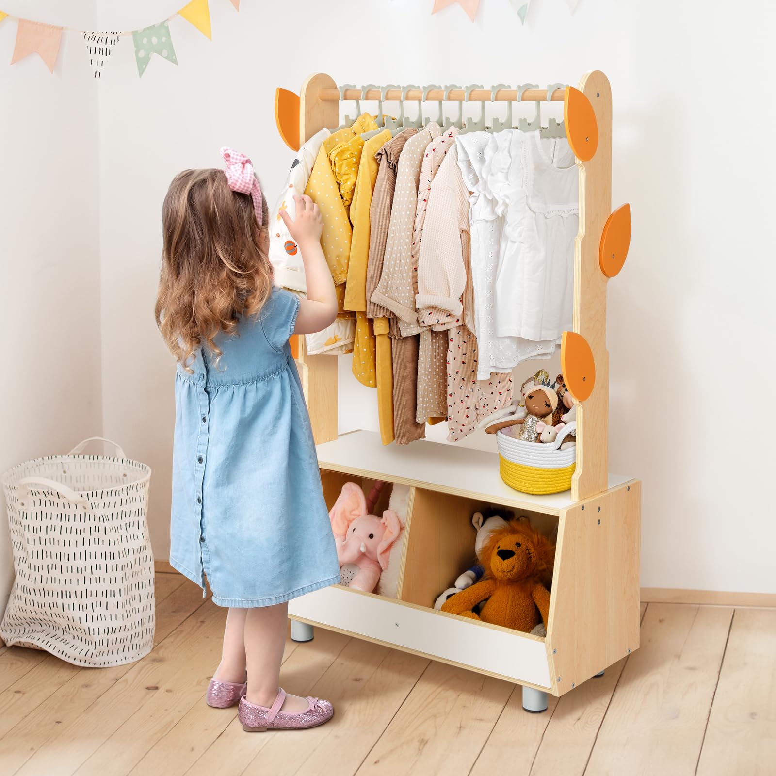 OOOK Tree Kids Dress Up Rack, Dress Up Storage for Toddlers, Kids' Costume Organizer Center with Storage Cabinet, Suitable for Kids Room, Living Room, Playroom and Daycare Centers.