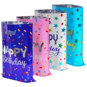 habile large plastic aluminum foil gift bags bulk kids birthday party gift bags with handles (36 pack)