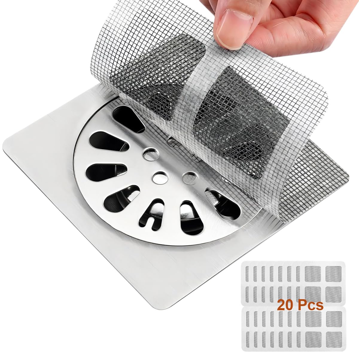 20Pcs Disposable Shower Drain Hair Catcher, Bathroom Drain Hair Catcher, Shower Drain Hair Catcher Mesh Stickers, Drain Mesh Cover, Drain Mesh Strainer Suitable for Bathroom, Bathtub, Kitchen