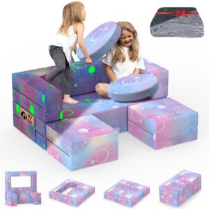 bierum kids couch, 6pcs modular kids play couch with blanket, kids sofa couch with glow effects for playroom & indoor, convertible toddler couch for girls and boys