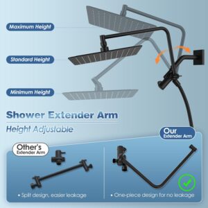 Gabrylly Shower Heads with Handheld Spray Combo, 10" High Pressure Rainfall Shower Head with 11" Extention Arm and Suction Cup Holder, 3-Setting Handheld Shower Head with 59" Shower Hose, Matte Black