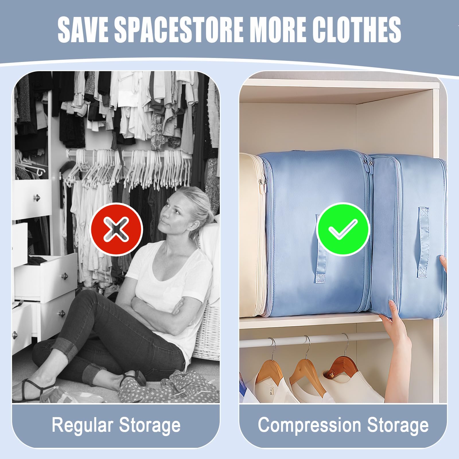 Ultra Space Saving Self Compression Organizer,Self Compression Bags, Heavy Duty Storage Tote for Space Saving, Extra Large Space Saving Bags, Space Bags for Comforters and Blankets (Large,Blue)​