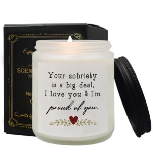 qashwey best sobriety gifts candle, inspirational sobriety candles gifts for women men, sober gifts soy candle, your sobriety is a big deal i love you lavender fragrance candles for home scented