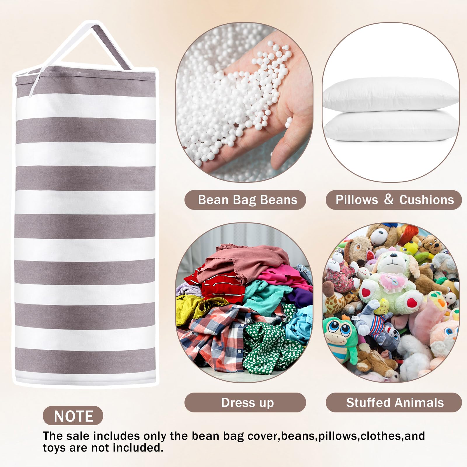 Wonderjune 2 Pcs Stuffed Animal Storage Bean Bag Cover 39.4 x 13.8 Inch Stuff Animal Organizer Zipper Beanbag Canvas Bean Bag Chairs for Organizing Plush Toys or Memory Foam