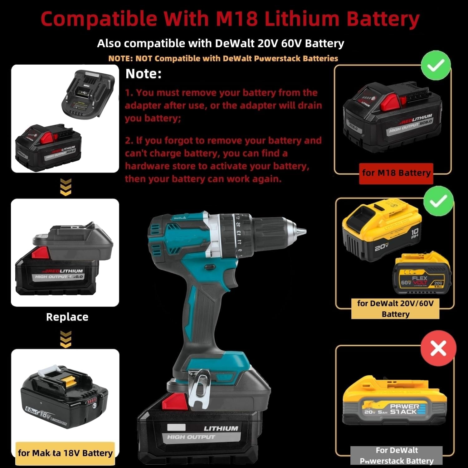 for Milwaukee Battery Adapter (for M18 Battery to for Makita 18V Tool)