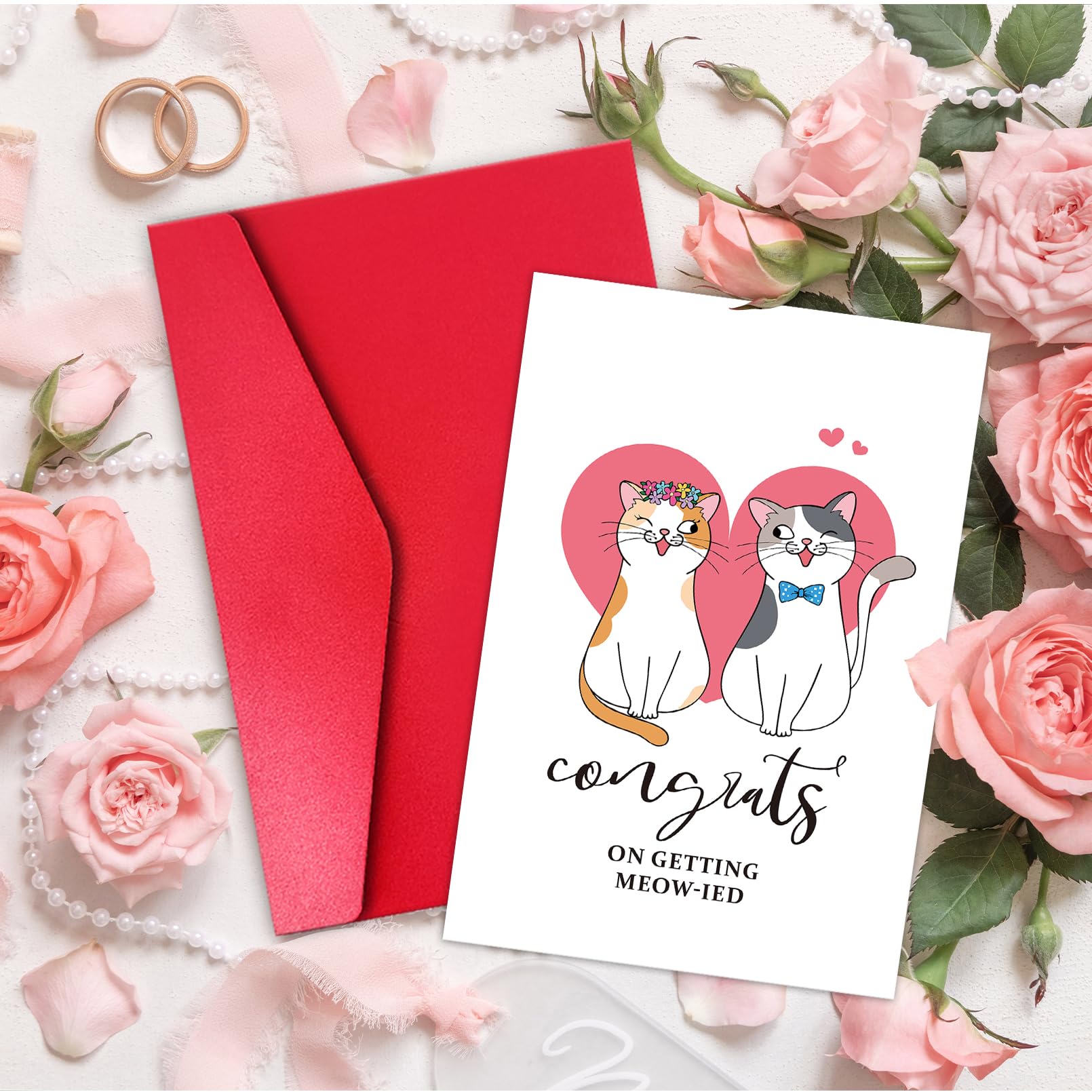 Huokiriki Cute Couple Wedding Card from Cult Kitty, Cat Bride & Groom Card, Wedding Congratulation Card Gift for Cat Lovers Couple, Funny Engagement Card, Thick card stock, Envelope Included.