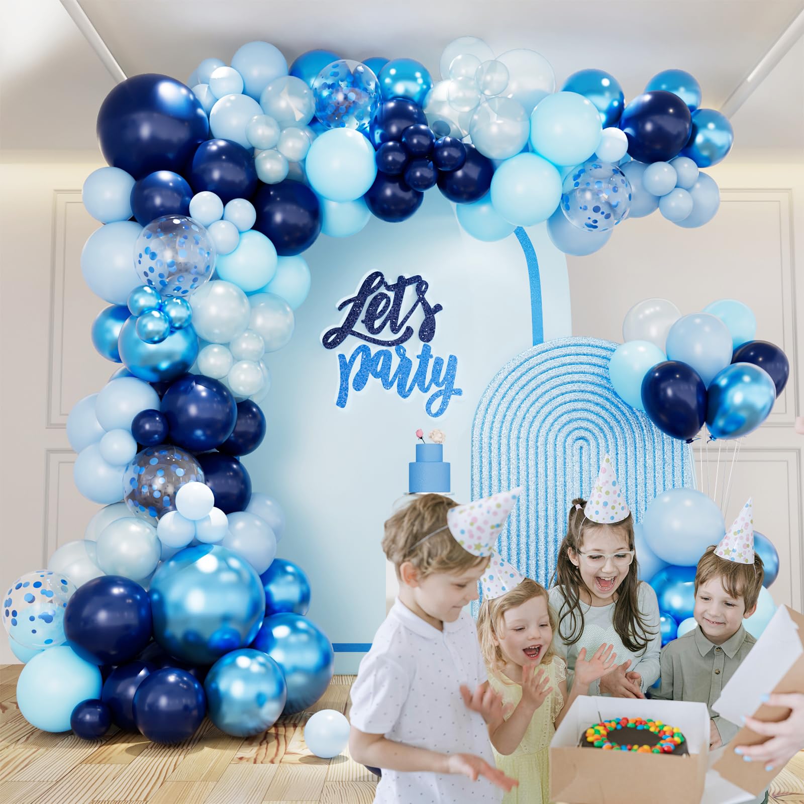 Belscebels Blue Balloon Arch Kit Different Sizes, Navy Blue Baby Blue Light Blue Metallic Blue Balloons Garland Arch Kit for Baby Shower Boys Birthday Party Graduation Ocean Themed Decoration