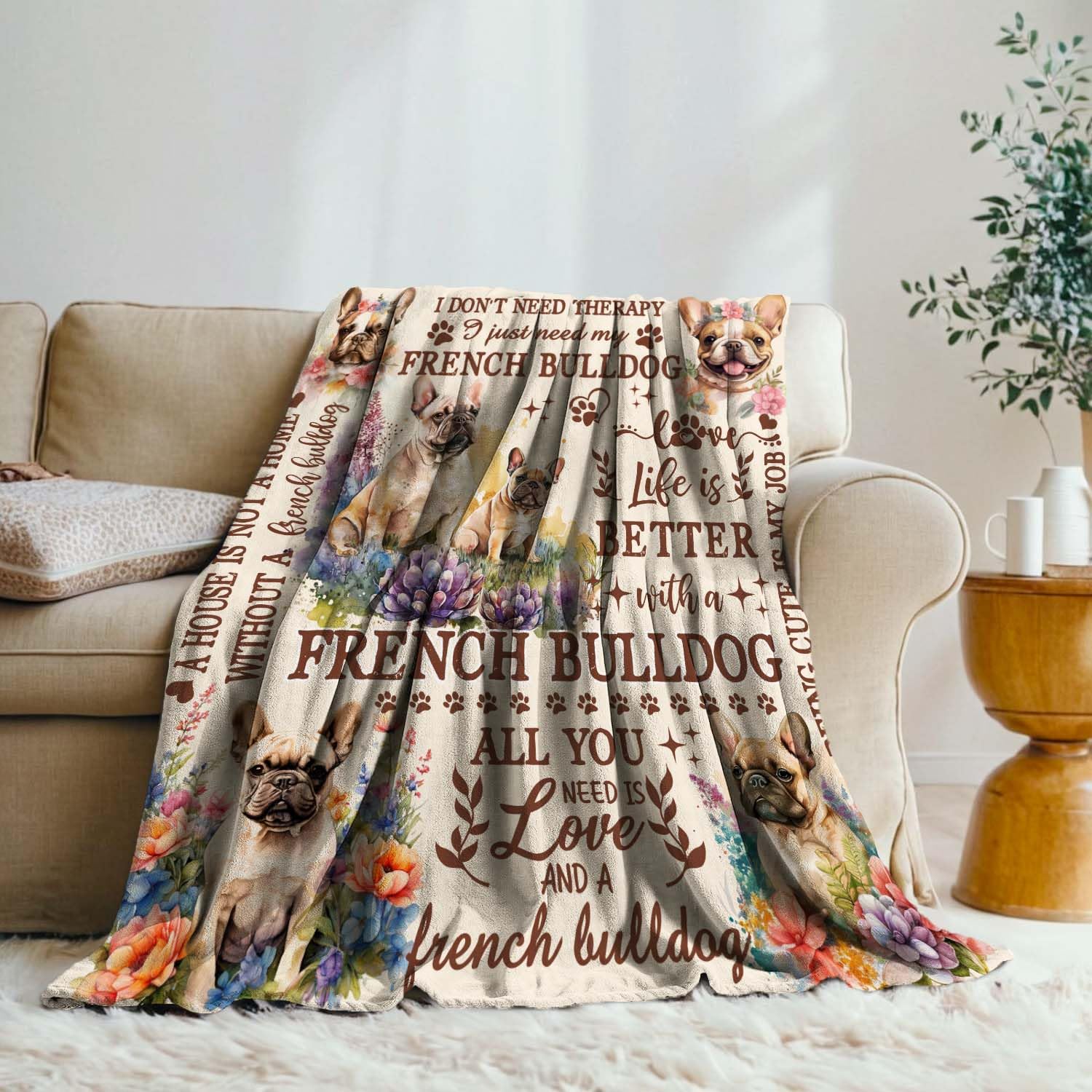 Lussues Nee French Bulldog Blanket for Women,50 x 60in French Bulldog Flannel Blanket Throws for Dog Mom (French Bulldog)