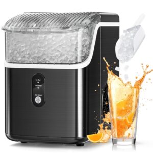 nugget ice makers countertop, pebble ice machine with chewable pellet ice, 34lbs/24h, self-cleaning, sonic ice, one-click operation, for kitchen,office stainless steel black