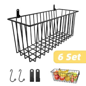 Simple Trending 6 Pack Wire Basket Locking Wall Hanging Baskets, Cabinets Organizer and Storage with Hanging Hooks for Kitchen, Garage and Bathroom