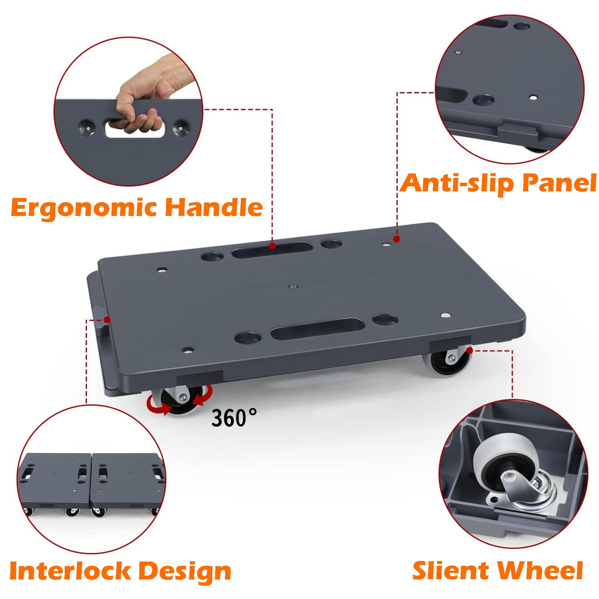 Furniture Dolly - Furniture Movers with Wheels, 16in-11in Moving Dolly 4 Wheels Heavy Duty, Small Flat Dolly Cart, Portable and Light Dollies, 1000lbs Capacity, 2 Pack, Grey