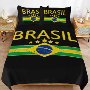 Cisdanoty Brazil Flag Pride Star Bedding Comforter Sets Lightweight Ultra Soft Comforter Bedding Set 3 Pieces (1 Duvet Cover, 2 Pillowcases) with Zipper Closure