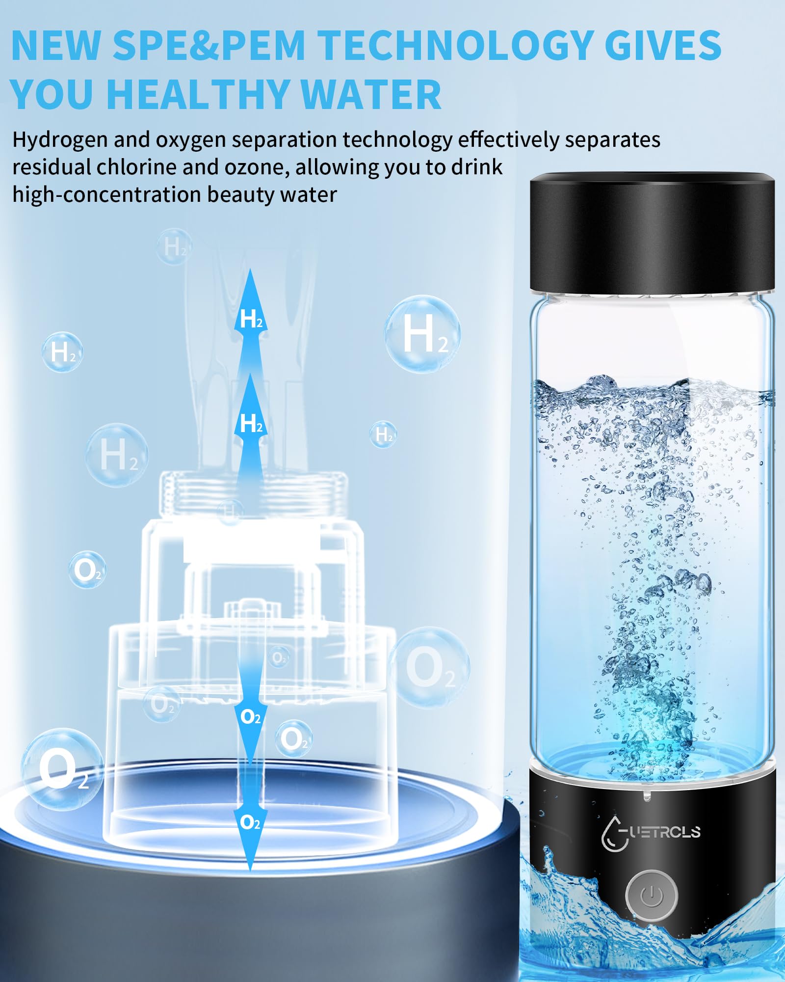 Hydrogen Water Bottle 2024, Hydrogen Water Bottle Generator with SPE PEM Technology Water Ionizer, Hydrogen Water Machine Improve Water in 3 Minutes for Home, Office, Travel, Daily Drinking(Black)