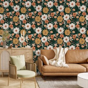 HAOKHOME Floral Peel and Stick Wallpaper Boho Wall Paper Vintage Removable for Bedroom Contact Paper Green/Terracotta 17.7in x 9.8ft