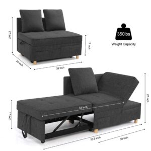 Sofa Bed,4-in-1 Convertible Sleeper Sofa Chair Bed,3-Seat Pull Out Sofa Bed,Loveseat Sofa with Linen Fabric,Single Recliner with 5 Adjustable Backrests & 2 Pillows for Apartment Small Space,Black