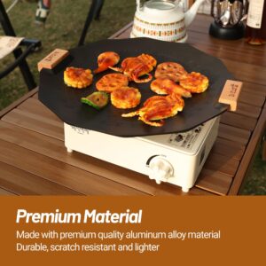 Non-stick Aluminum Korean Grill Pan 13.78 Inch Black Camp Fire BBQ Natural Material Griddle Pan with Wood Handle for both home and outdoor fire camping stoves (Black)