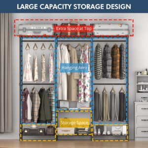 68 inch Heavy Duty Portable Closet Wardrobe Closet with Cover Large Storage Clothes Rack for Hanging Clothes Metal Armoire Wardrobe Closet Shelves Freestanding Clothing Racks for Bedroom Gray 660 LBS