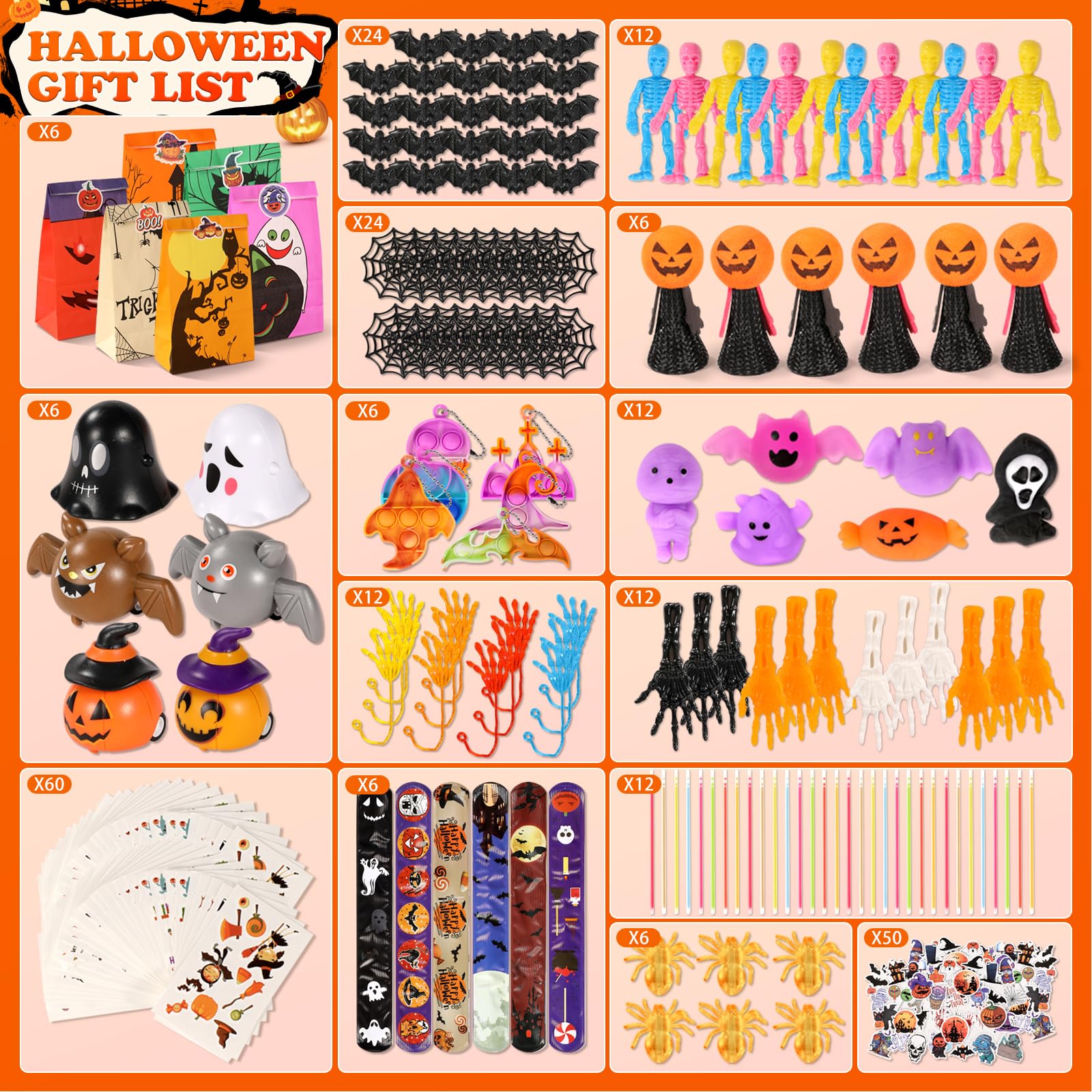 KENWQZI 266 pcs Halloween Party Favors for Kids, Halloween Toys Bulk for Kids,Halloween Goodie Bag Stuffers, Halloween Pinata Stuffers,Treasure Box Toys, Carnival Prizes, School Classroom Reward