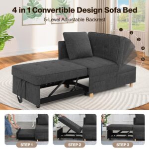 Sofa Bed,4-in-1 Convertible Sleeper Sofa Chair Bed,3-Seat Pull Out Sofa Bed,Loveseat Sofa with Linen Fabric,Single Recliner with 5 Adjustable Backrests & 2 Pillows for Apartment Small Space,Black