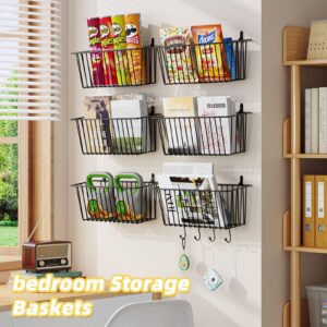 Simple Trending 6 Pack Wire Basket Locking Wall Hanging Baskets, Cabinets Organizer and Storage with Hanging Hooks for Kitchen, Garage and Bathroom