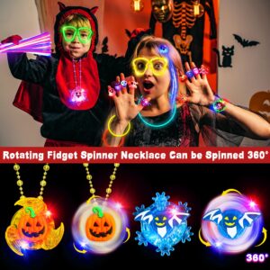 108 Halloween Party Favors Toys for Kids, Light Up Rings Necklaces Halloween Treats Goodie Bag Fillers Pinata Stuffers Classroom Prizes Halloween Glow Sticks Bulk Trick or Treat Toy Non Candy Supplies