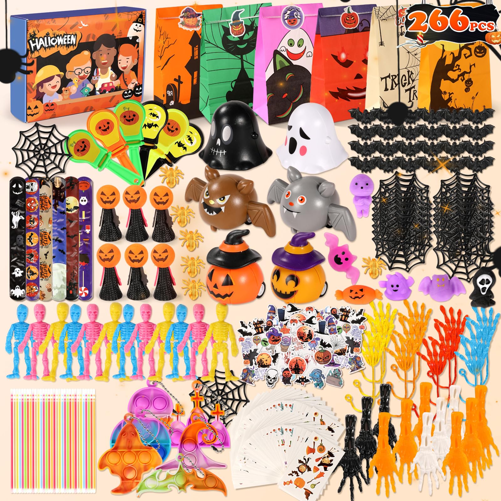 KENWQZI 266 pcs Halloween Party Favors for Kids, Halloween Toys Bulk for Kids,Halloween Goodie Bag Stuffers, Halloween Pinata Stuffers,Treasure Box Toys, Carnival Prizes, School Classroom Reward