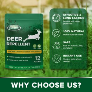 Deer Rabbit Outdoor Repellent Pouches: Deer Deterrent for Garden - Rabbit Repellent for Plants - Safely Repel Deer and Rabbit - Protect Your Yard - 12 Powerful Mint Scent Packs