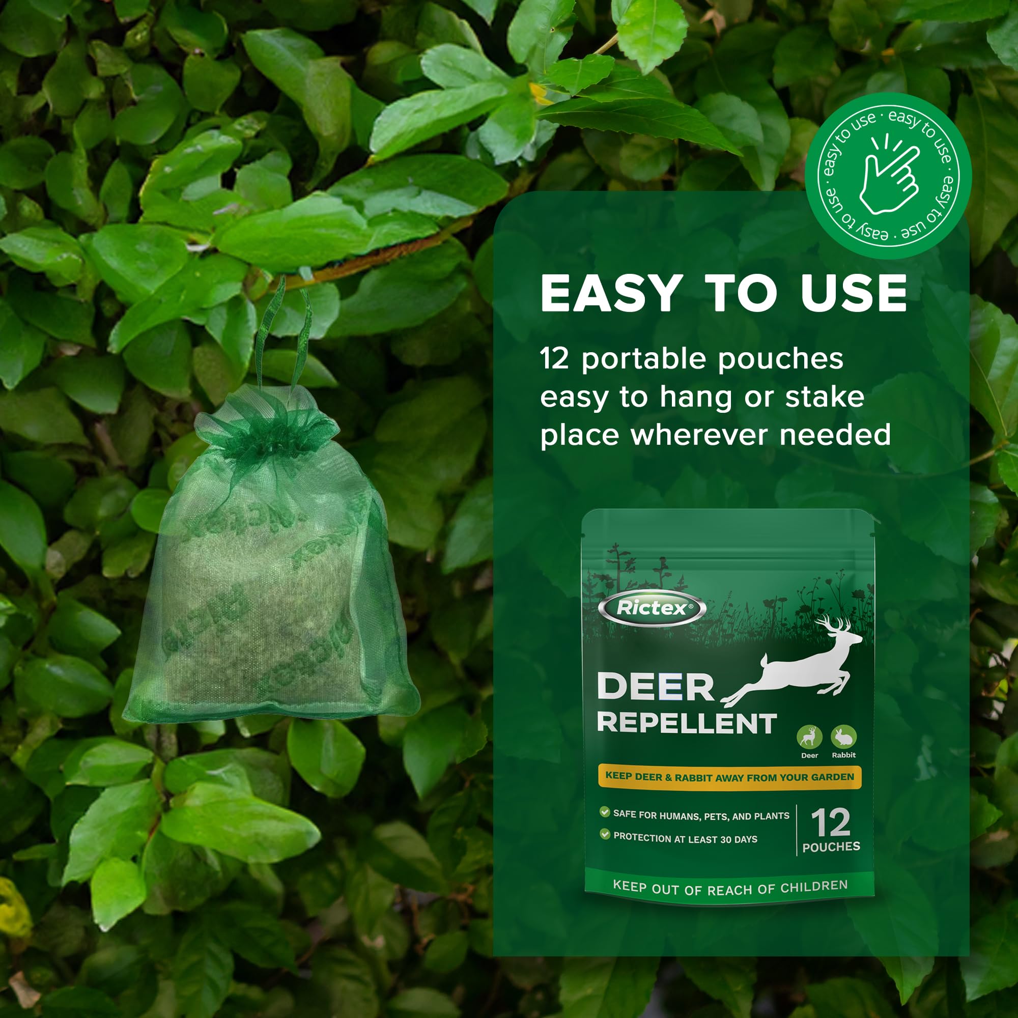 Deer Rabbit Outdoor Repellent Pouches: Deer Deterrent for Garden - Rabbit Repellent for Plants - Safely Repel Deer and Rabbit - Protect Your Yard - 12 Powerful Mint Scent Packs