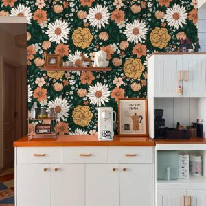 HAOKHOME Floral Peel and Stick Wallpaper Boho Wall Paper Vintage Removable for Bedroom Contact Paper Green/Terracotta 17.7in x 9.8ft