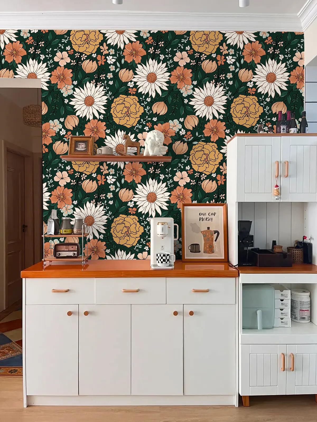 HAOKHOME Floral Peel and Stick Wallpaper Boho Wall Paper Vintage Removable for Bedroom Contact Paper Green/Terracotta 17.7in x 9.8ft