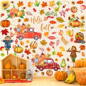 chivertion 6 sheets thanksgiving fall wall sticker decorations, thanksgiving wall stickers for kids home office classroom party glass wall autumn fall leaves wall decal(scarecrow)