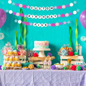 Customizable Friendship Bracelet Birthday Banner with 4 Black Letter Stickers - Pink & Purple Sparkle, Mermaid or Musical Birthday Bash Banner for Girls in My Birthday Era Singer Celebration