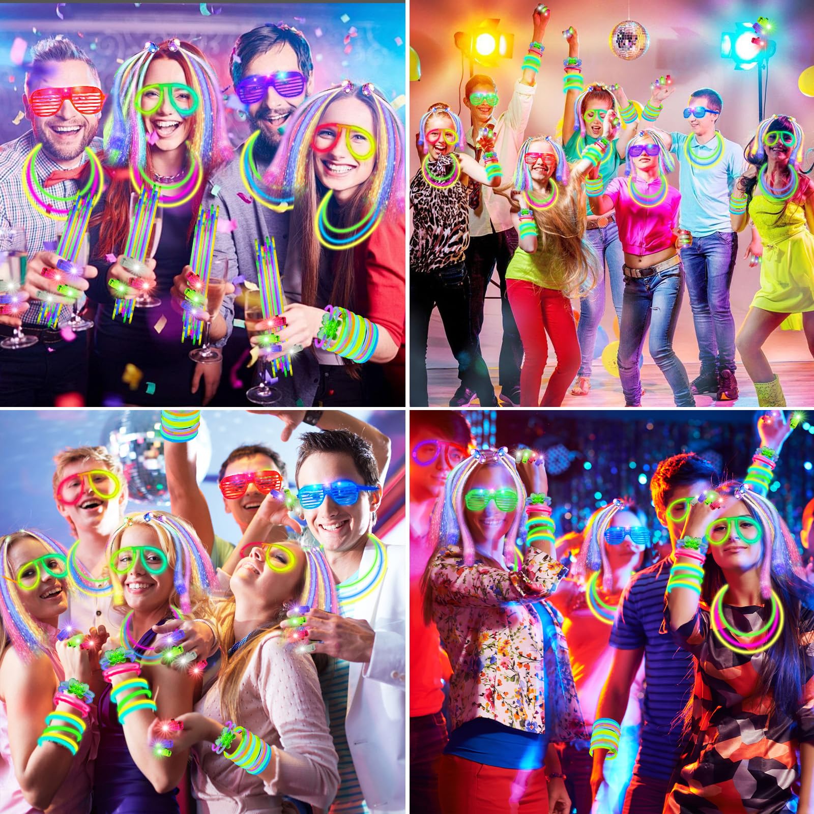 OLUPP Glow in the Dark Party Supplies, 264 PCS Light Up Party Favors with LED Glasses,Glow Sticks,Finger Lights,LED Hair Clips,Slingshot,Glasses Molds,Butterfly Bracelet for Glow Party,Raves,Birthday