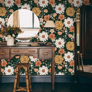 HAOKHOME Floral Peel and Stick Wallpaper Boho Wall Paper Vintage Removable for Bedroom Contact Paper Green/Terracotta 17.7in x 9.8ft