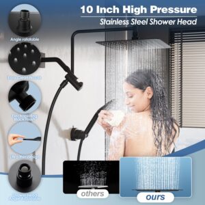 Gabrylly Shower Heads with Handheld Spray Combo, 10" High Pressure Rainfall Shower Head with 11" Extention Arm and Suction Cup Holder, 3-Setting Handheld Shower Head with 59" Shower Hose, Matte Black