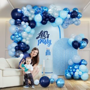 Belscebels Blue Balloon Arch Kit Different Sizes, Navy Blue Baby Blue Light Blue Metallic Blue Balloons Garland Arch Kit for Baby Shower Boys Birthday Party Graduation Ocean Themed Decoration