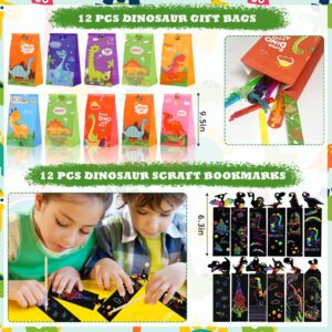 168Pcs Dinosaur Birthday Party Favors, Dino Party Favors Include Masks Bubble Stamps Hatching Eggs Bags Craft Bookmarks DIY Stickers Slap Bracelets for Dinosaur Birthday Party Decorations Supplies