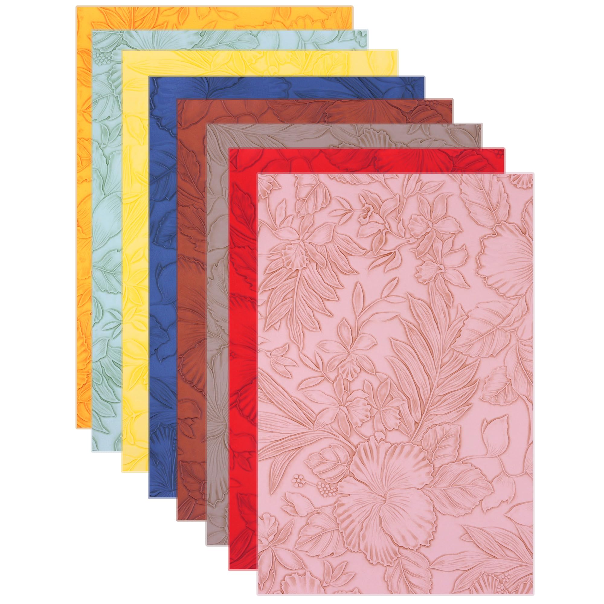 Ramya 8Pcs Embossed Faux Leather Sheet with Flower Leaf Embossed Textured 7.8"X11.8"(20cm X 30cm),Very Suitable for Making DIY Bow,Leather Earrings Sewing Crafts Projects (Embossing Series)