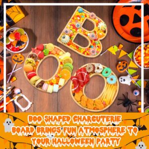 FillTouch Boo Wooden Charcuterie Letters Fillable Halloween Serving Tray Charcuterie Board Dish Decorative Cheese Platter for Snack Food Cake Cookies for Halloween Party