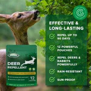 Deer Rabbit Outdoor Repellent Pouches: Deer Deterrent for Garden - Rabbit Repellent for Plants - Safely Repel Deer and Rabbit - Protect Your Yard - 12 Powerful Mint Scent Packs