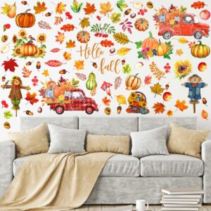 Chivertion 6 Sheets Thanksgiving Fall Wall Sticker Decorations, Thanksgiving Wall Stickers for Kids Home Office Classroom Party Glass Wall Autumn Fall Leaves Wall Decal(Scarecrow)