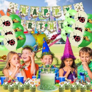 32 Pieces Bugs Party Supplies Includes Bugs Happy Birthday Banner Cake Topper Cupcake Toppers Balloons Insect Theme Party for Baby Shower Boys and Girls Birthday Decorations