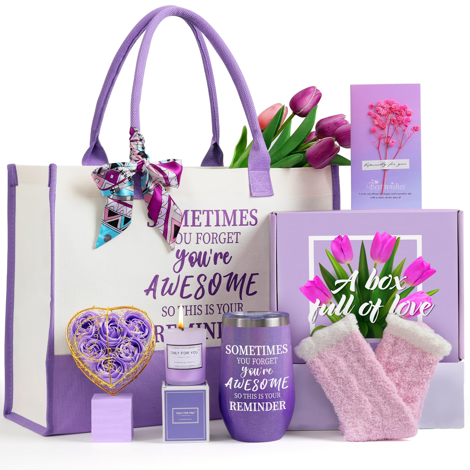 Mollywatr Birthday Gifts for Women, Women Gifts Set | Gift Basket, Friendship Gifts Box for Girlfriend Wife Mom Her Best Friend Sisters Teacher - Valentines Day Mothers Day Christmas Gifts (Purple)