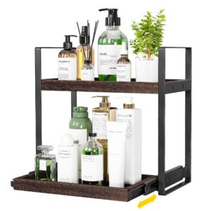 oraich bathroom counter organizer, wood bathroom vanity organizer, 2 tier bathroom organizer with sliding trays, vanity storage organizer for bathroom, skincare organizer countertop for bathroom