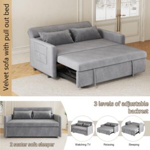 Anwick Modern Velvet 3 in 1 Sleeper Sofa Bed,Convertible Folding Futon Sofa Pull Out Couch Bed with 3 Reclining Backrests,Pillows,54" Small Love Seat for Compact Living Room Office (Gray, 54")