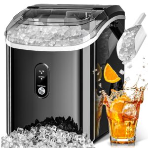 nugget ice maker countertop with crushed ice, 35lbs/day, portable ice maker countertop with handle, one-click operation, compact design, sonic pellet ice maker for home & bar(black)