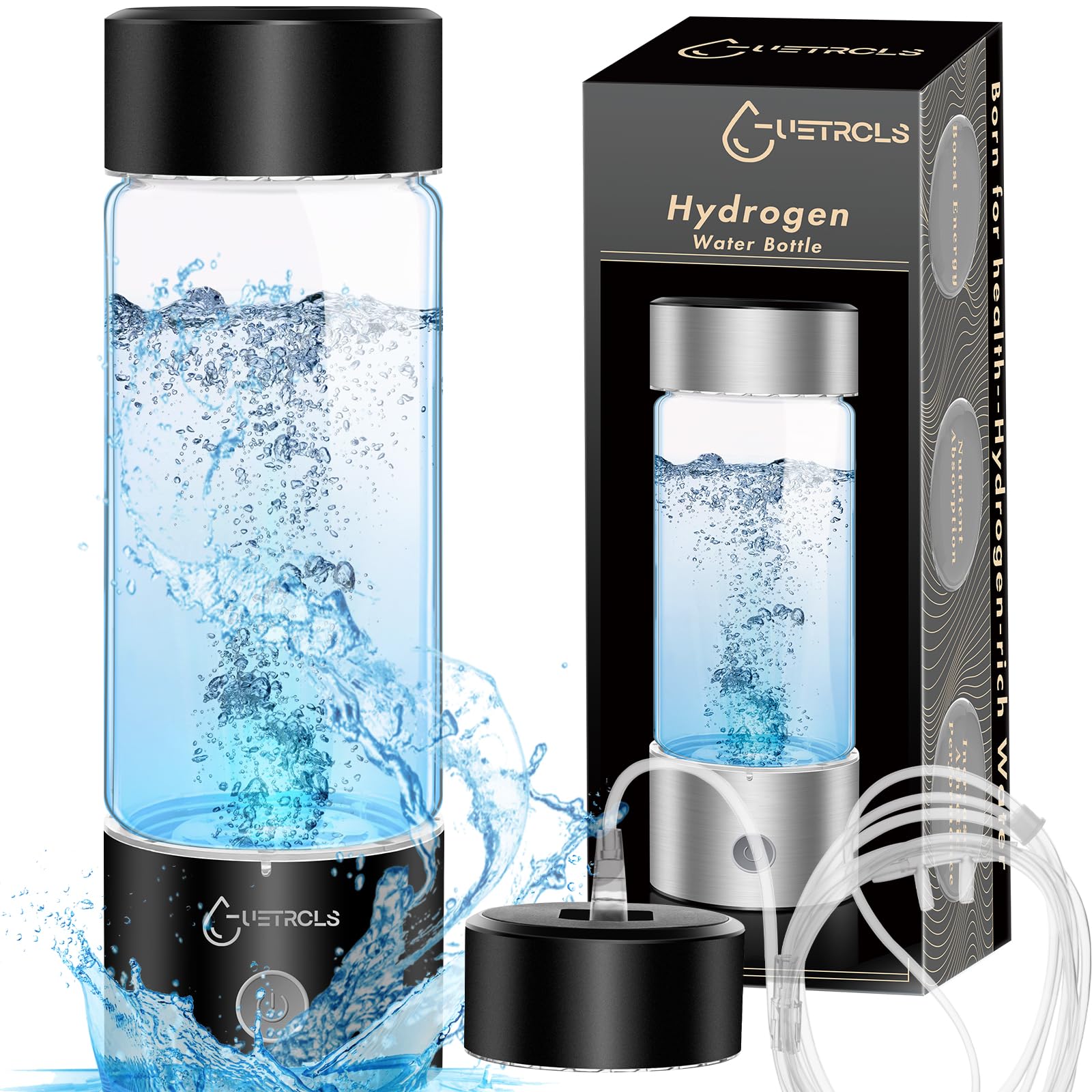 Hydrogen Water Bottle 2024, Hydrogen Water Bottle Generator with SPE PEM Technology Water Ionizer, Hydrogen Water Machine Improve Water in 3 Minutes for Home, Office, Travel, Daily Drinking(Black)