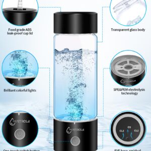 Hydrogen Water Bottle 2024, Hydrogen Water Bottle Generator with SPE PEM Technology Water Ionizer, Hydrogen Water Machine Improve Water in 3 Minutes for Home, Office, Travel, Daily Drinking(Black)